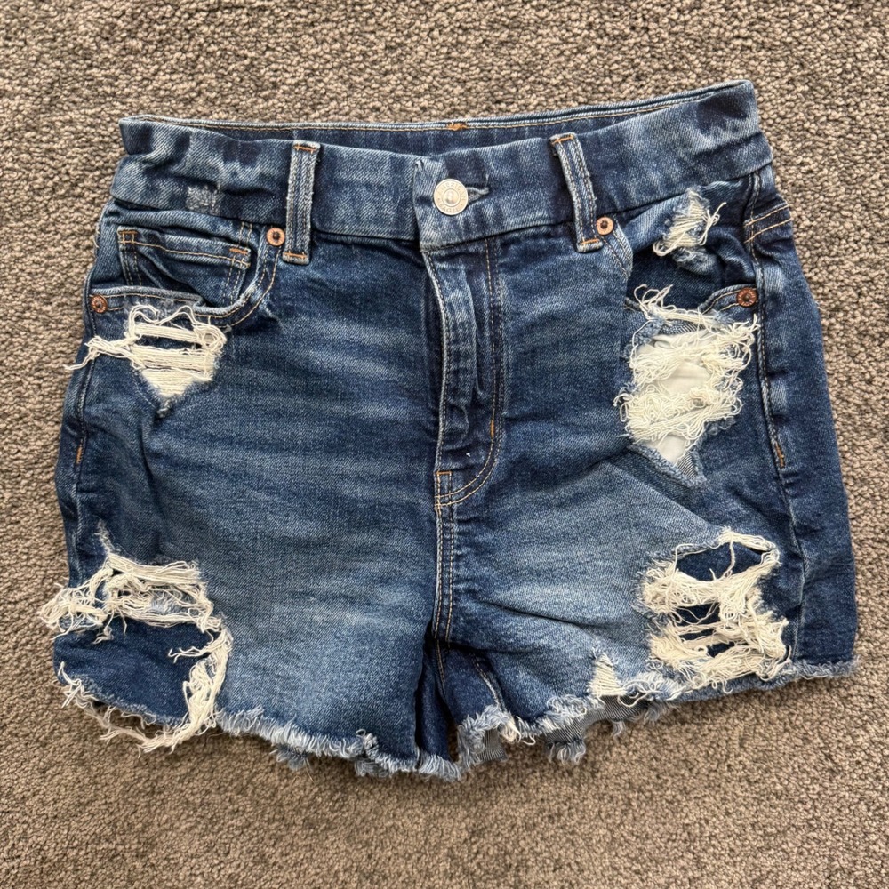 American Eagle Curvy Mom Shorts Womens 0 Medium Wash Distressed High Rise Denim